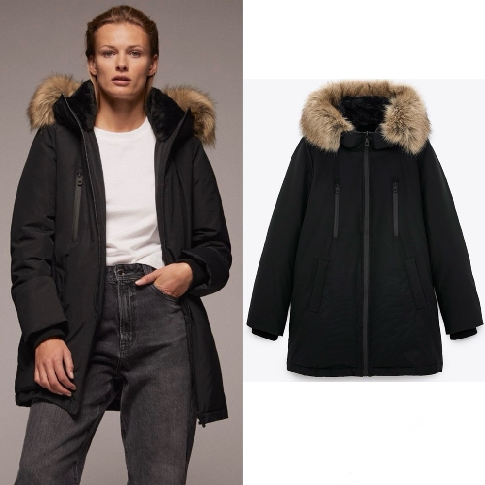ZARA Water And Wind Protection Coat size XS winter Fur hood